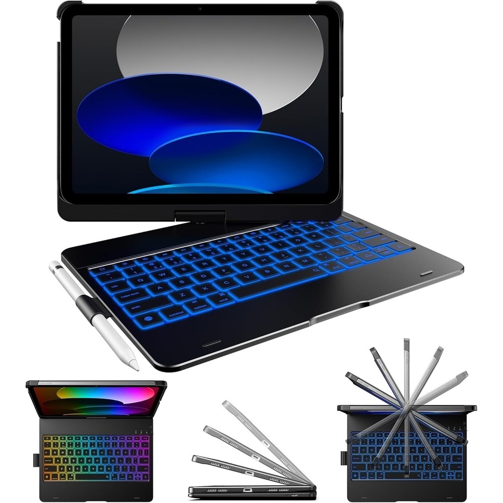 typecase iPad 11th A16 10th Gen Keyboard Case 360 Rotating Backlit Black